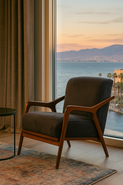 nesia Eagle Masif Ahşap Tekli Koltuk  Keten Berjer