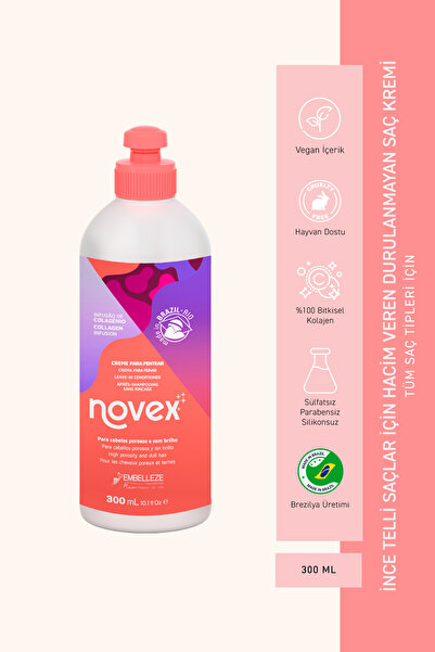 NOVEX Collagen Infusion - Ince Telli Saçlar Için Hacim Veren Kolajen Durulanmayan Saç Bakım Kremi 300ml