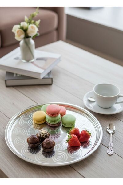 Jet's Home Çelik Yer Sofrası Sini – 29 cm Paslanmaz Çay ve Sunum Tepsisi, Çel...