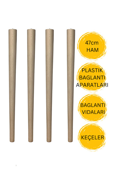 HAMADEX 47cm Ham Ahşap Mobilya Sehpa Ayağı + Bağlantı Aparatları