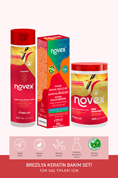NOVEX Brezilya Keratin - Şampuan 300ml Saç Maskesi 400g Durulanmayan Saç Bakı...