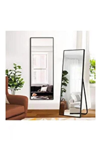 Crestj Modern Full Length Rectangular Mirror with Black Metal Frame 160 x 50 cm
