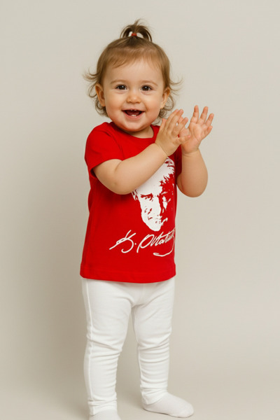 Sibel Günay Butik Atatürk Baskılı Unisex Bebek Tişört | %100 Pamuk | Bisiklet...