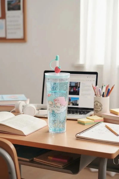 SANRIO Lisanslı Çift Cidarlı Pipetli Plastik Şişe (800ml) - Little Twin Stars