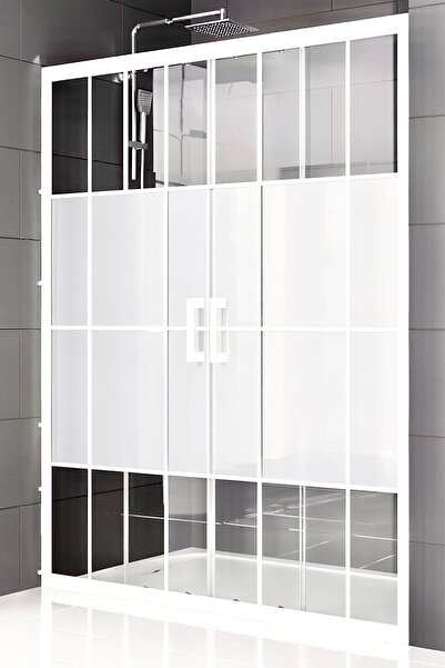 Durul Duşakabin Ön Cephe Beyaz Çizgi Orta Buzlu 5mm Yükseklik 190cm