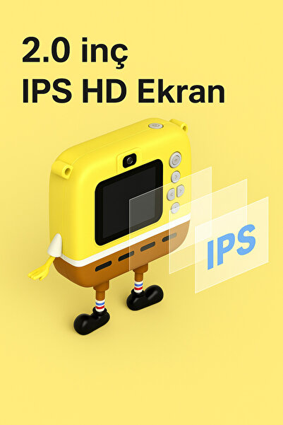 qasul Sünger Bob Tasarımlı Yeni Nesil Çocuk Dijital Mini Fotoğraf Makinesi Çift Kameralı