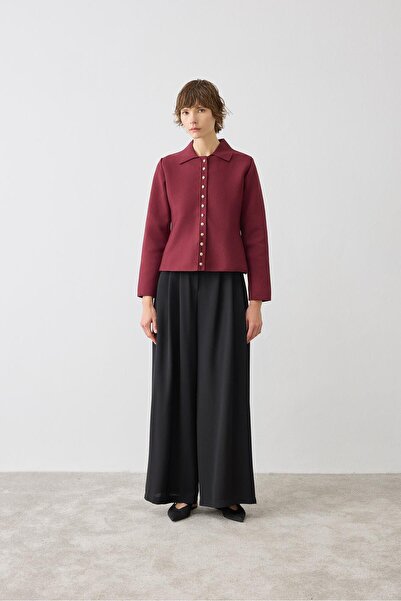 TERZİ DÜKKANI VALER PEPLUM ÇELİK ÖRME TRİKO HIRKA BORDO