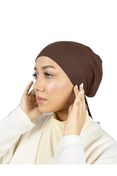 Perfectory قبعة عمامة نسائية برباط خلفي، غطاء رأس إسلامي - لون القهوة