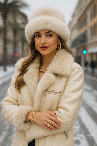 FELLMENS Καπέλο Ushanka από ύφασμα Mango Μπεζ βελούδινο