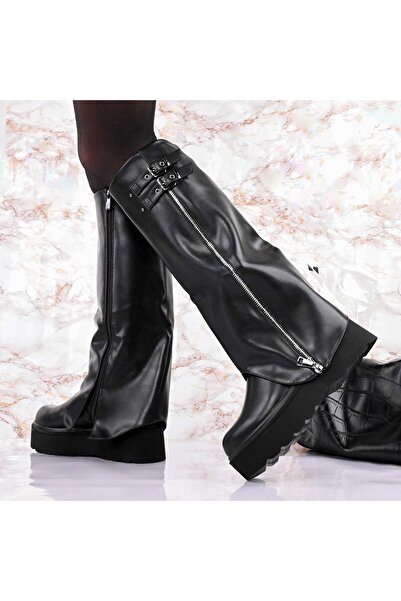 Tmall Cizme de dama,Cu Platforma,Din piele ecologica,cu interior imblanit,CD1029,Negru