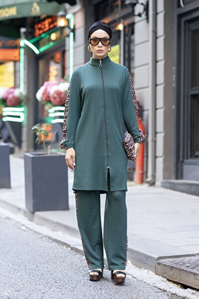 dilber fashion Double Face Cotton Lycra Double-Sided Tracksuit Set with Leopard Detail and Bag Gift