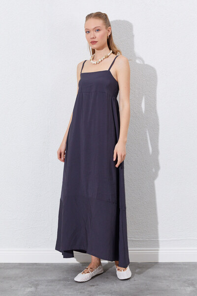 Manche Γυναικείο φόρεμα Modal Maxi με λουράκια - Ανθρακί |   Mks2810046-1