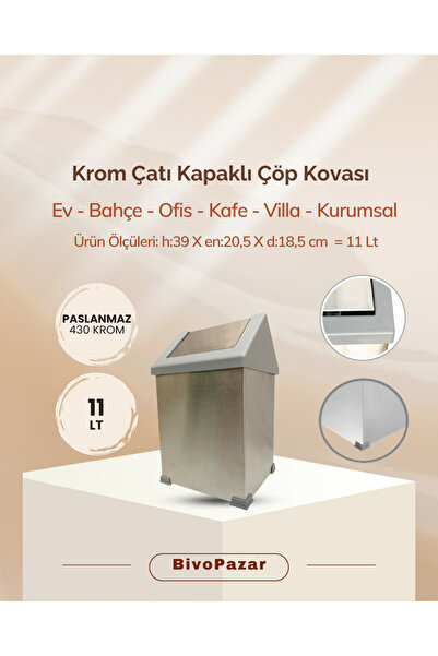 Palex Krom Çatı Kapaklı Bahçe Çöp Kovası 11 Lt
