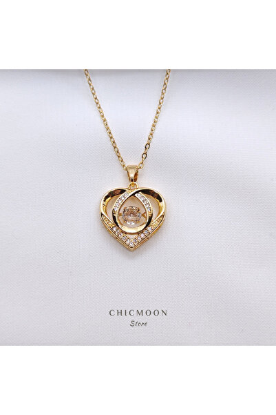 CHICMOON STORE Steel gold color zircon stone knot heart necklace