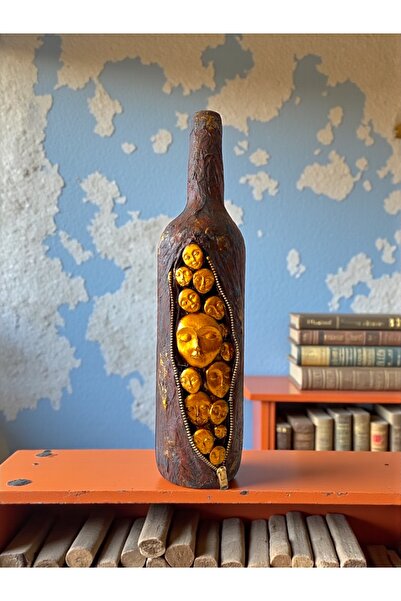 Mes Reves El Yapımı Özel Tasarım İnsan Yüzü Heykel Dekorlu Kahverengi Pas Efe...