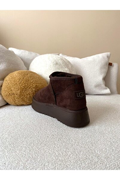 Büşra Sultan Ayakkabı & Çanta Kahverengi İçi Peluş Kürklü Kalın Taban Kısa Bot