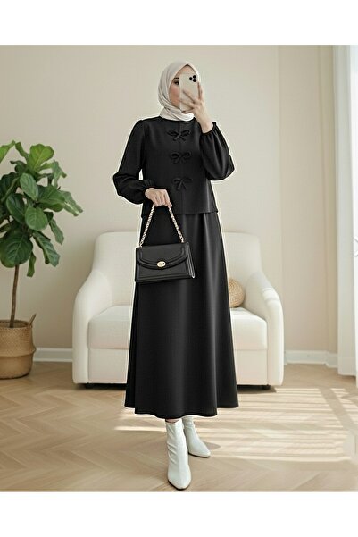 Modamorfo Scuba Suit with Bow Detail and Skirt on the Front - Black