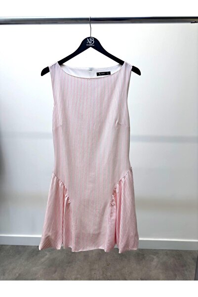 Maldia Shop Women's Drawstring Detailed Balloon Skirt Pink Dress