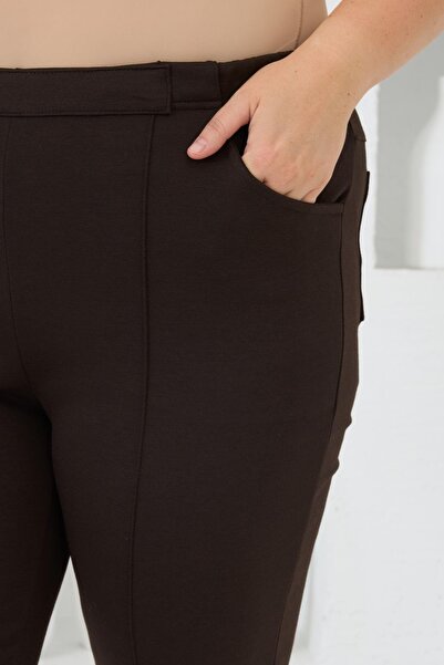 RMG Ελαστικό πλεκτό παντελόνι μέσης με ραβδώσεις σε καφέ ατσάλι