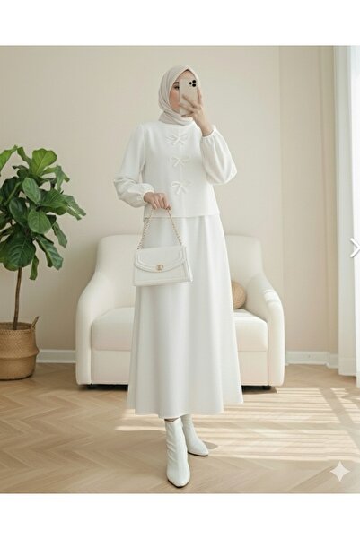 Modamorfo بدلة غوص بفيونكة أمامية وتنورة - أبيض