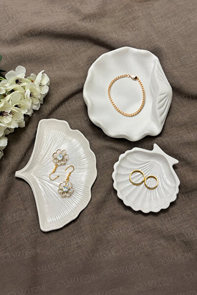 CYMZ 3'lü Set Takı Tabağı, Deniz Kabuğu Dekoratif Tabak, Takı Organizeri, Sunumluk - CYMZHOME