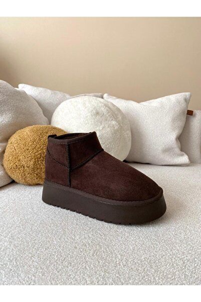 Büşra Sultan Ayakkabı & Çanta Kahverengi İçi Peluş Kürklü Kalın Taban Kısa Bot