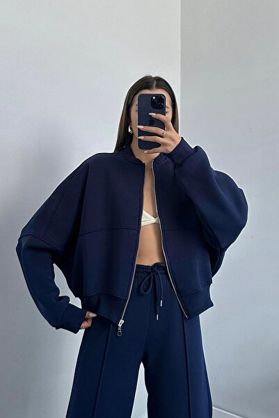 Neşeli Butik Kadın Şardonlu Üç Iplik Kışlık Eşofman Takımı Gts018 - Lacivert