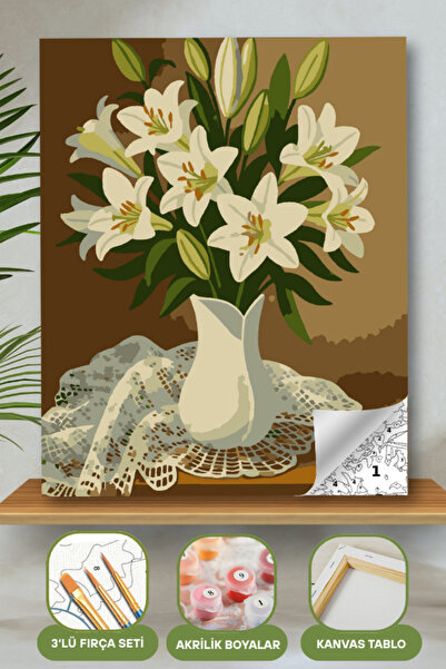 hediye hobim Sayılarla Boyama Ahşap Çerçeveli Kasnaklı Tuval Seti Fırça Boya ...