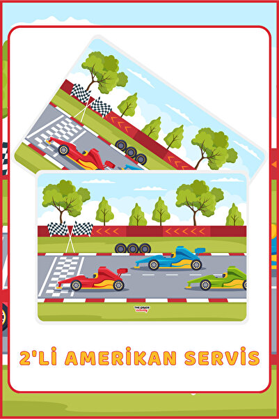 The Grade طقم أدوات مائدة أمريكي مكون من قطعتين بتصميم سيارات السباق للأطفال،...