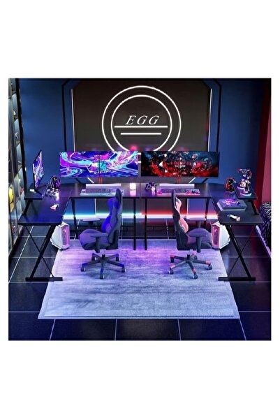 EGG L-Shaped Gaming Table, Home Gaming Desk, Writing Workstation, Black 130x46x75cm