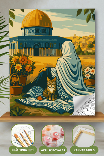 hediye hobim Sayılarla Boyama Ahşap Çerçeveli Kasnaklı Tuval Seti Fırça Boya ...