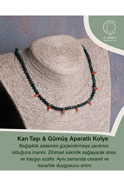 ÇAKRA DOĞAL TAŞ Kan Taşı & Gümüş Aparatlı Kolye