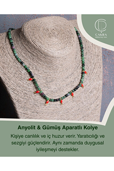 ÇAKRA DOĞAL TAŞ Anyolit & Gümüş Aparatlı Kolye