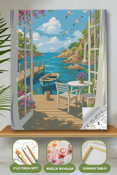 hediye hobim Sayılarla Boyama Ahşap Çerçeveli Kasnaklı Tuval Seti Fırça Boya ...