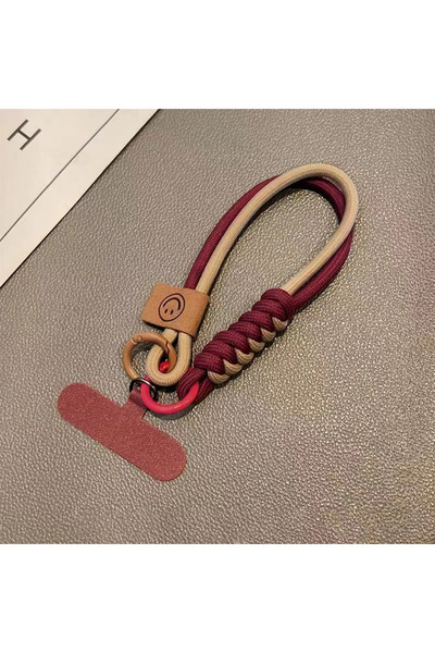Choice حبل معصم مضفر فاخر للهاتف المحمول على شكل بطاقة T باللون الأحمر النبيذ...