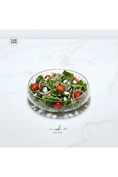 Akden Kristal Crystal Cutting Round Tableware Presentation Glass Bowl