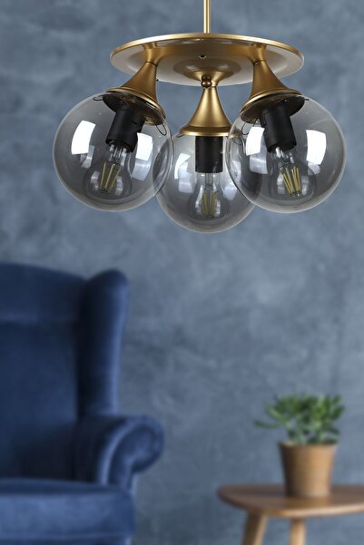 Begüsa Kuvars 3.lü Eskitme - Füme Camlı Avize