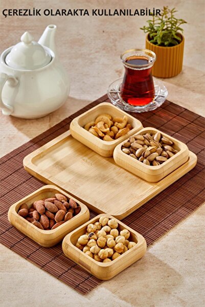 EMBazaar Bambu 32 Parça 6 Kişilik Amazon Serisi/Kahvaltı Seti/Kahvaltı Takımı/Sunum Servis Set/Bambu Set