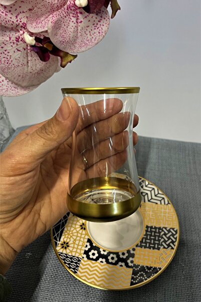 Paşabahçe PAŞABAHÇE HEYBELİ ÇAY BARDAKLI PORSELEN TABAKLI 12 PARÇA ÇAY TAKIMI