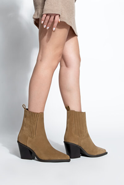 Marjin Women's Pointed Toe Cowboy Elastic Western Boots Erbe Tan Suede