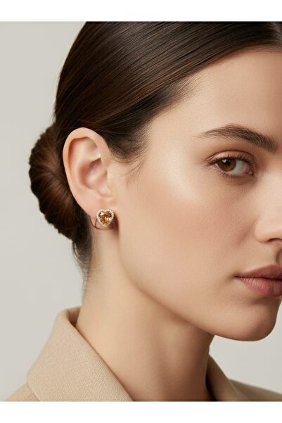 LA PERRY ACCESSORIES HONEY COLOR STONE SILVER HEART EARRING