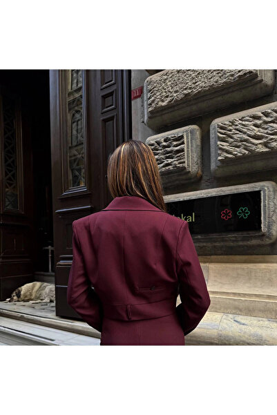 Diemmood Kadın Kruvaze Detaylı Sırt Çapraz Askılı Elbise Ceket Takımı
