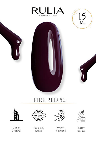Rulia Professional Rulia Kalıcı Oje Fire Red 50 15 ml - Made in Dubai - Profesyonel Fırçası İle Kolay Sürülür