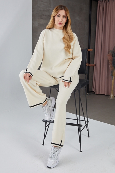 DPARİS Смугастий короткий спереду і довгий ззаду светр Штани Трикотажний комп...