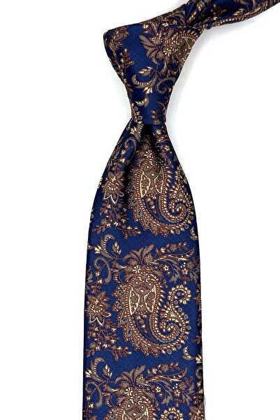 Kravatkolik Lacivert Şal Desen Mendilli Klasik Kravat KK13122