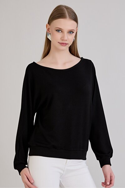 Sortie Women's Sleeve Skirt Ribbed Knit Wide Collar Black Color Sweatshirt