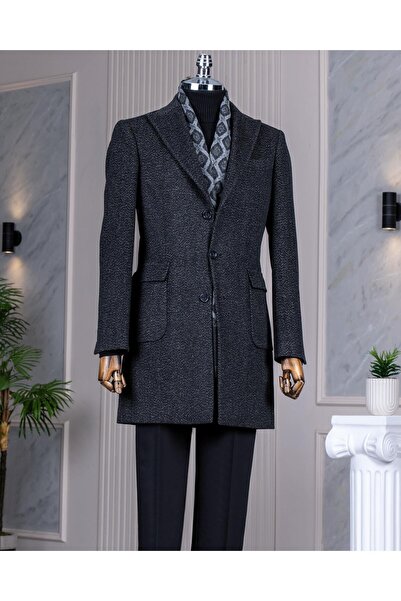 TerziAdemAltun İtalyan stil slim fit sivri yaka yün karışımlı kaşe erkek kaba...