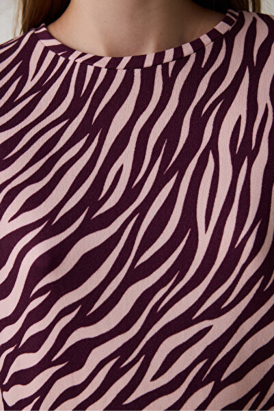 Penti Bordo Zebra Desenli Bisiklet Yaka Uzun Kollu Pijama Takımı