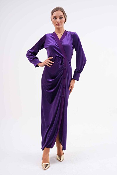 EL jadida Rochie de damă din catifea cu guler dublu