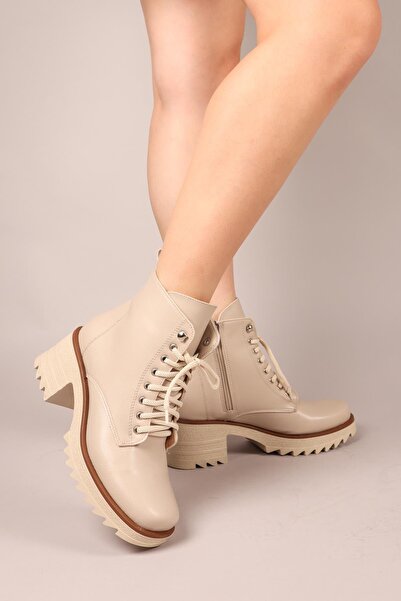 Birikon DORRA Kalın Topuklu Bağcıklı Bot TEN